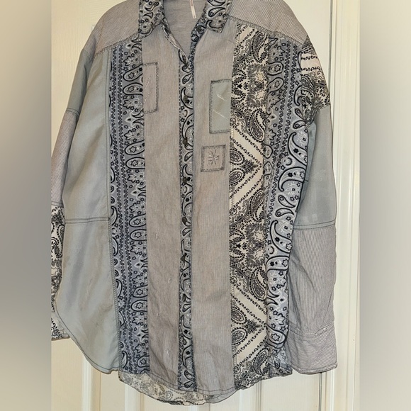 Free People Multi Pattern Distressed Button Down - Picture 2 of 4